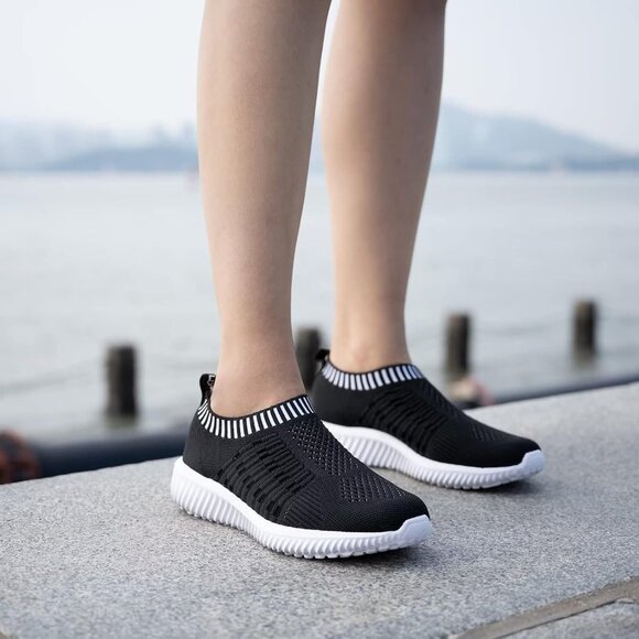 Women's Black Athletic Walking Casual Mesh-Comfortable Tennis Workout Sneakers - Picture 2 of 8